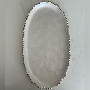 Luxury Handcrafted White& Gold Feather Textured Decorative Tray